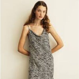 H&M Black & White Zebra-Print Midi Slip Dress